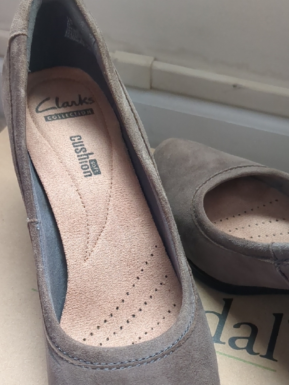 Clarks Taupe Suede Heels Pumps 7 - Picture 3 of 6